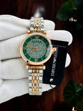 Emporia Armani Diamond Studded Rose Green Two Tone Women's Watch