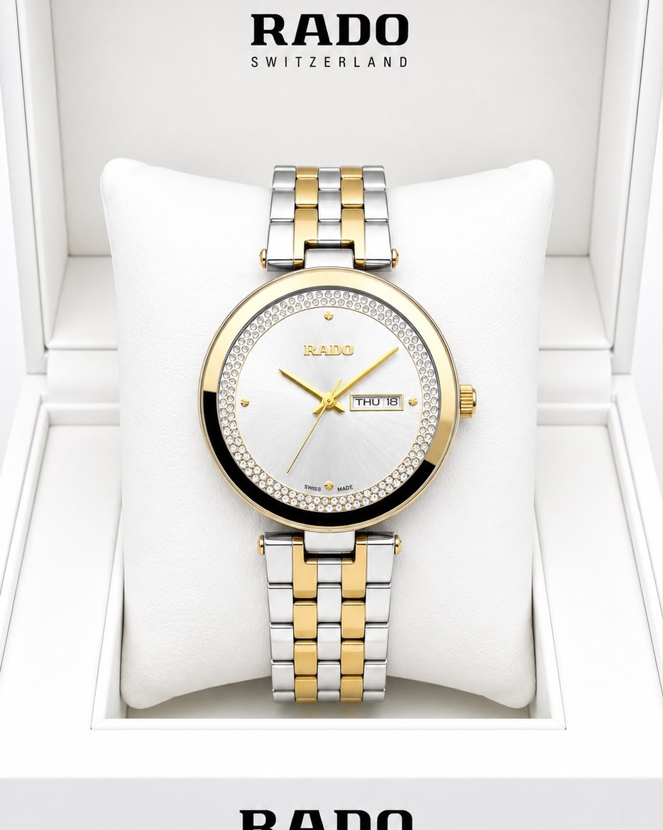 Rado White Dial Gold-Tone Stainless Steel Analog Watch