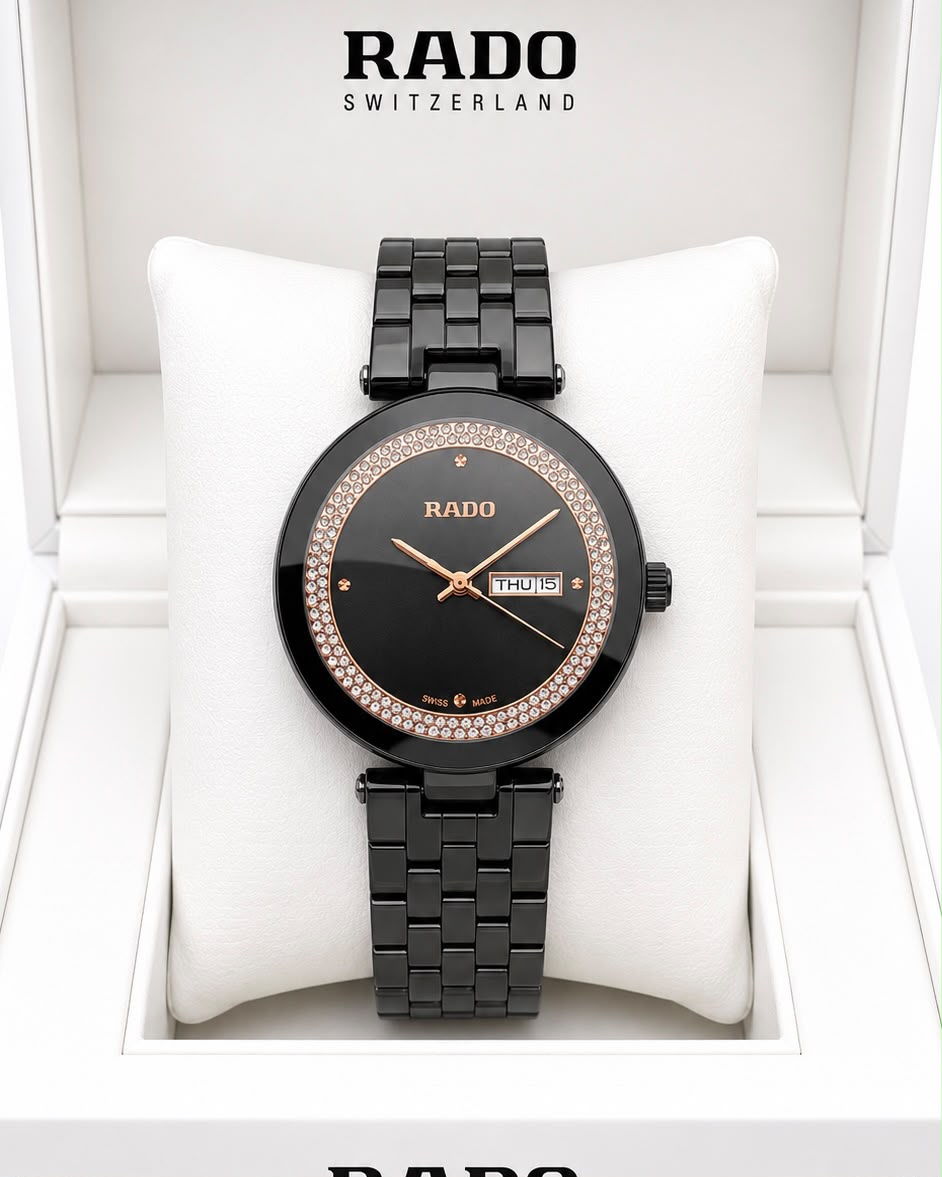Rado Black Dial Black Stainless Steel Rose Gold-Tone Watch