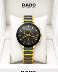 Rado Black Dial Gold-Tone Stainless Steel Analog Watch