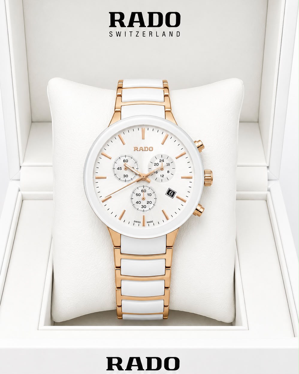 Rado White Dial Rose Gold-Tone Stainless Steel Analog Watch