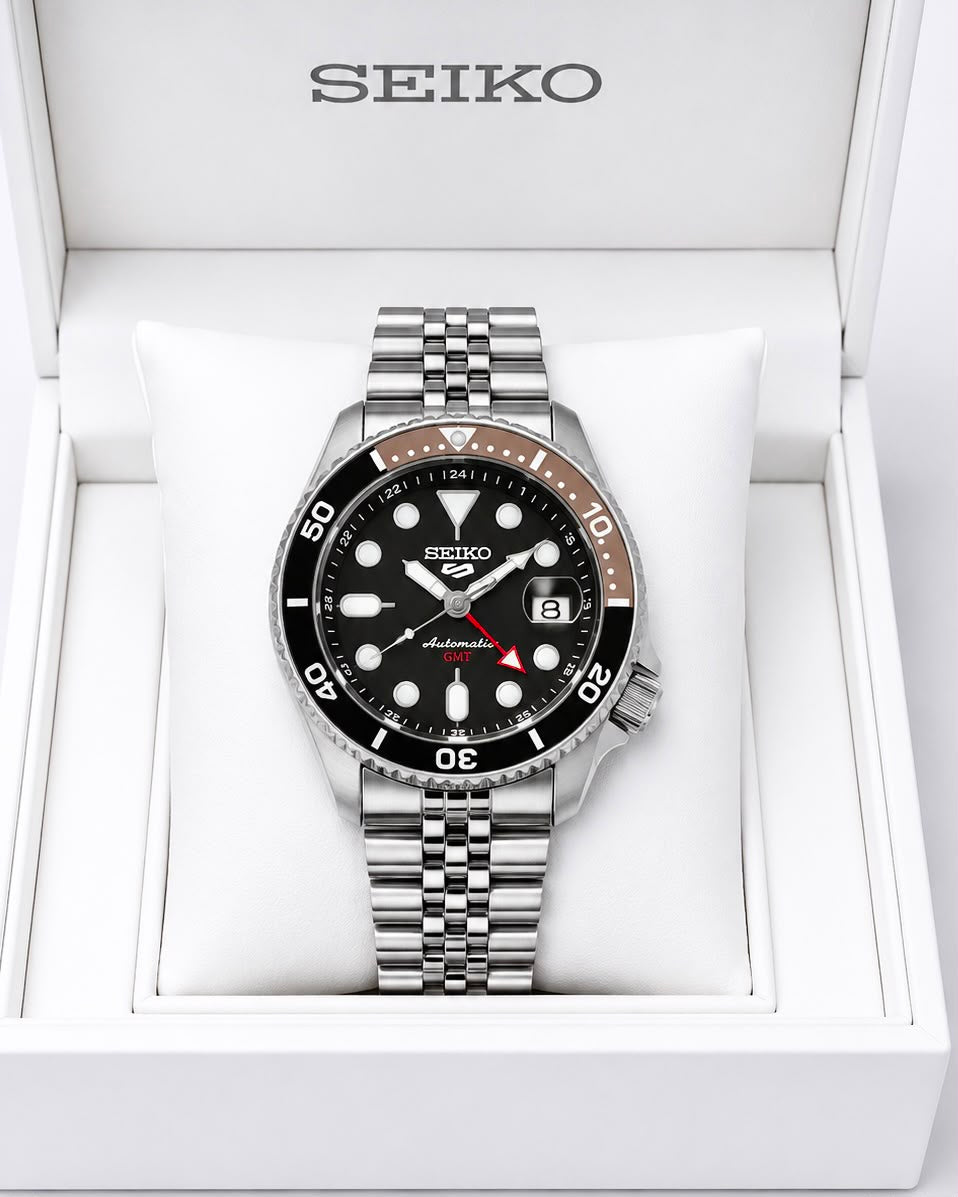 Seiko 5 Sports Black Dial Stainless Steel Automatic Watch