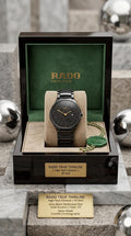 Rado True Thinline Black Dial Gold Dot Pattern Watch