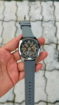 Fossil Automatic Skeleton Grey Silicone Strap Watch – Silver Case