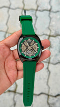Fossil Automatic Skeleton Green Silicone Strap Watch – Black Case