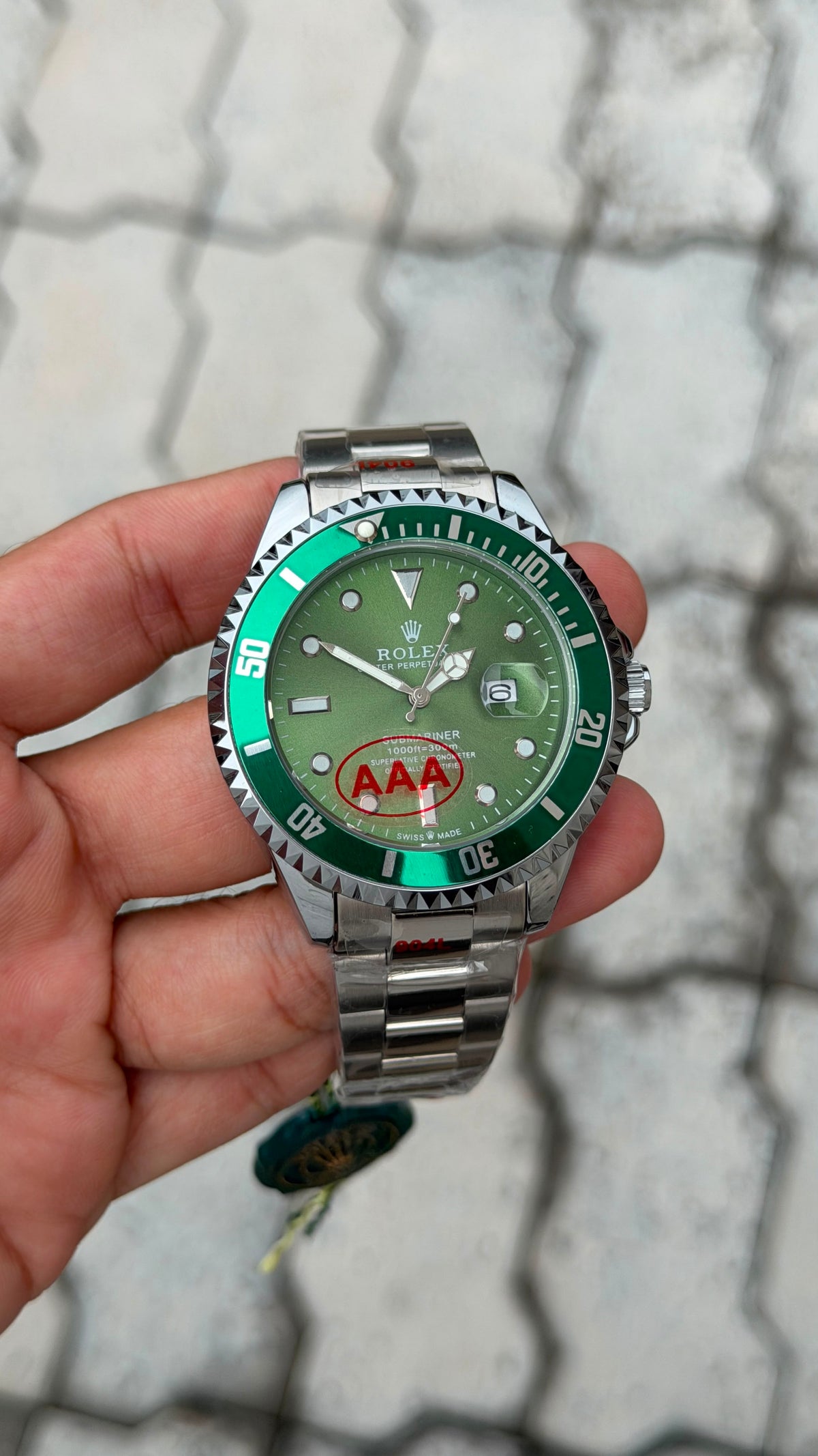 Rolex Submariner Silver-Tone Green Dial Watch