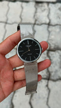 Philippe Geneve Freccero Black Dial Silver Mesh Watch
