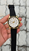 Armani Exchange Sport Chronograph Gold Tone White Dial Black Strap Watch