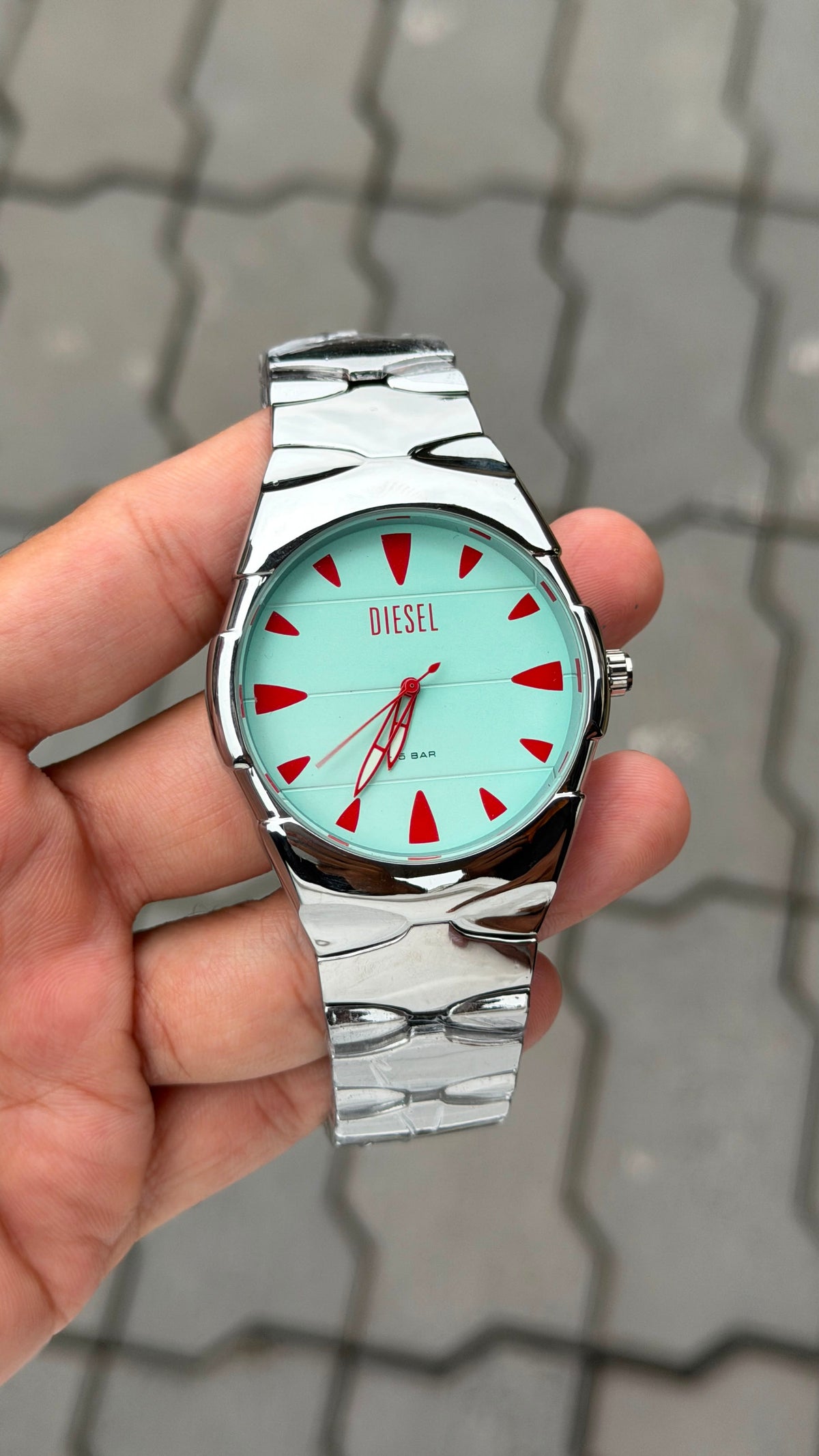 Diesel Silver Stainless Steel Mint Green Dial Watch