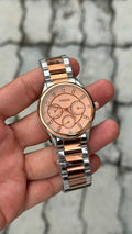 Fossil Rose Gold & Silver Stainless Steel Peach Pink Dial Watch