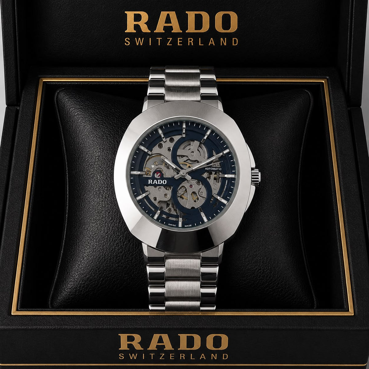 Rado DiaStar Skeleton Blue Dial Silver Strap Men's Watch