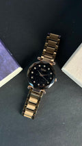 Women's Gold Glitter Black Dial Stainless Steel Watch