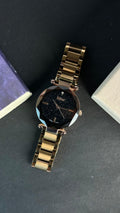 Women's Black Starry Dial Rose Gold Stainless Steel Watch