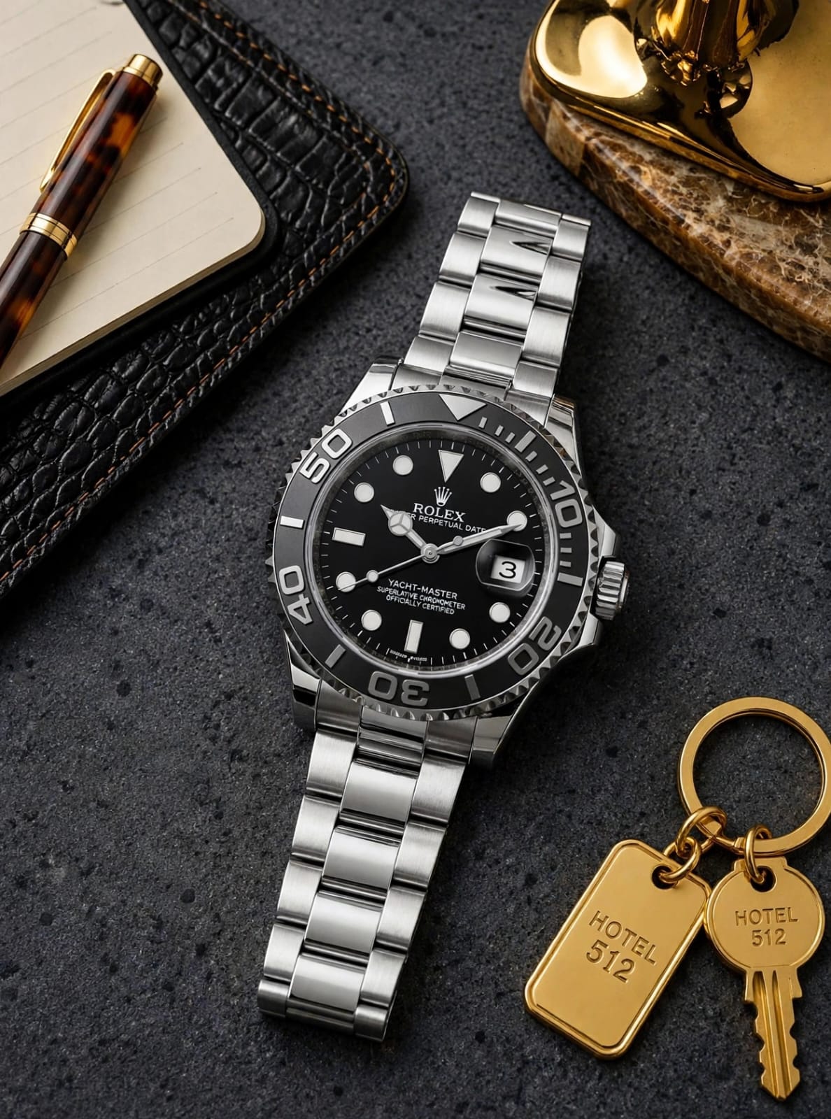 Rolex Black Dial Silver Stainless Steel Yacht-Master Style Watch