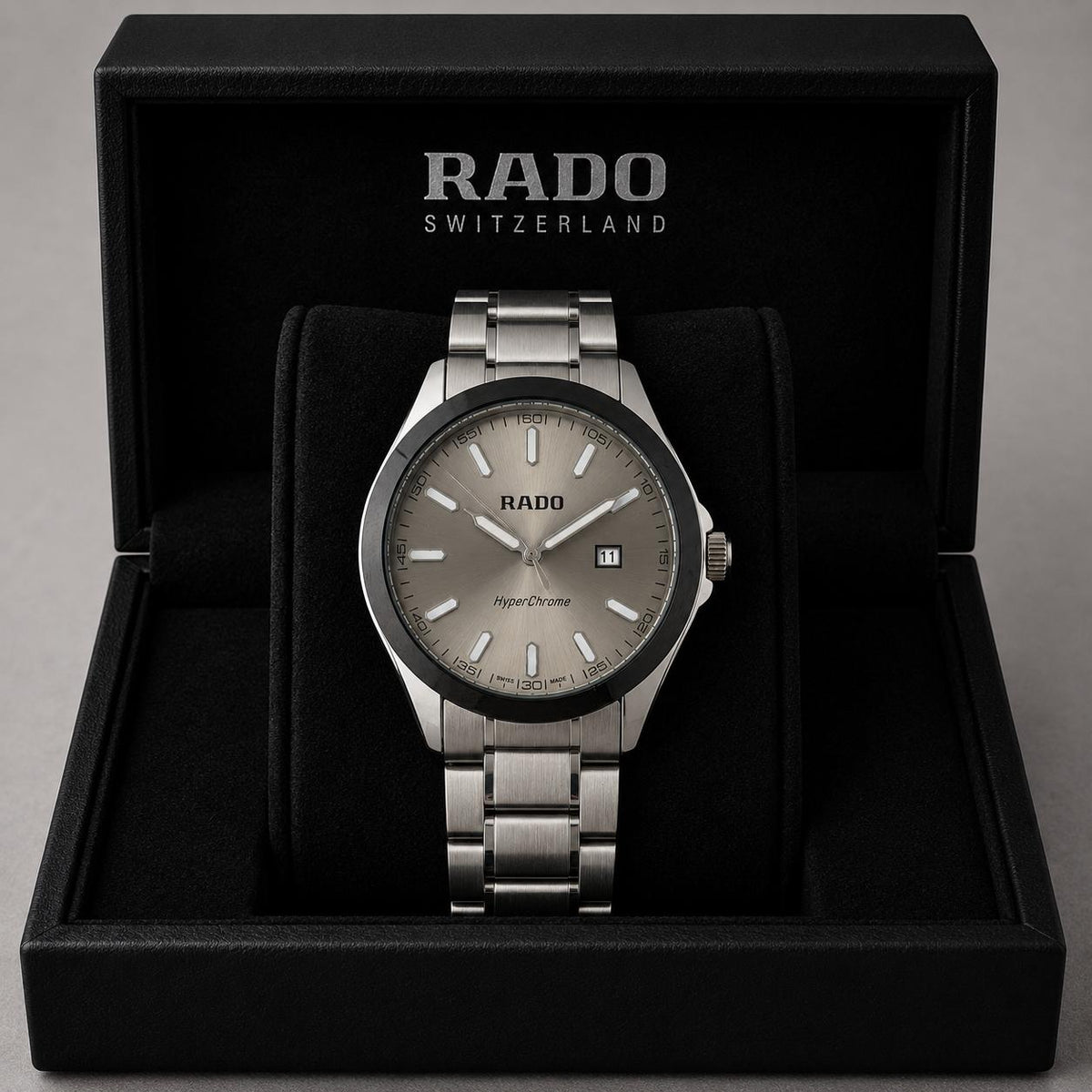 Rado Silver Dial Black Bezel Silver Stainless Steel Luxury Watch