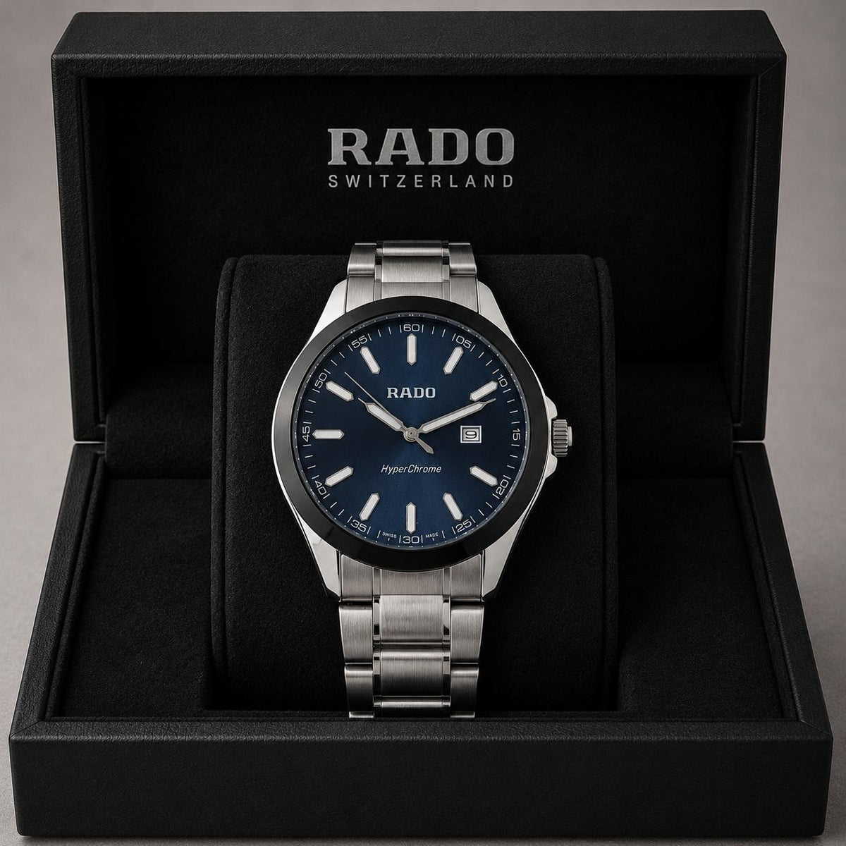 Rado Blue Dial Black Bezel Silver Stainless Steel Luxury Watch