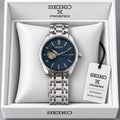 Seiko Blue Dial Stainless Steel Automatic Open Heart Watch
