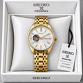 Men's White Dial Golden Champagne Dial Stainless Steel Automatic Open Heart Watch