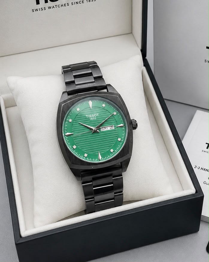 Tissot PRX Green Dial Day-Date Black Tone Luxury Swiss Watch