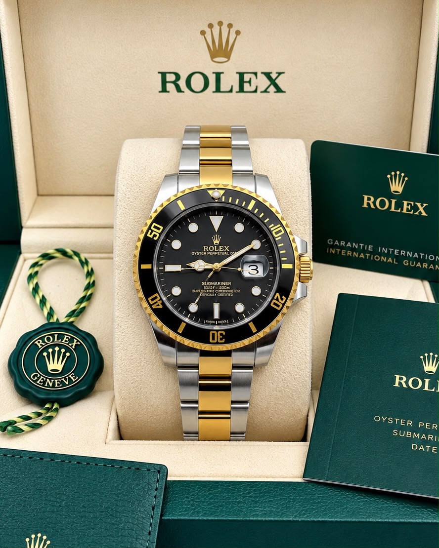 Men's Black Dial Two-Tone Gold & Silver Dive Watch