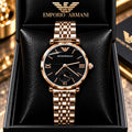 Emporio Armani Women’s Black Dial Rose Gold Chronograph-Style Watch