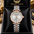 Emporio Armani White Dial Diamond-Studded Two-Tone Watch
