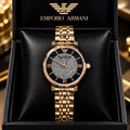Emporio Armani Women’s Black Dial Crystal-Studded Rose Gold Watch