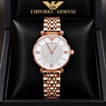 Emporio Armani Women’s White Dial Crystal-Studded Rose Gold Watch