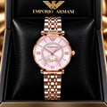 Emporio Armani Pink Dial Diamond Ring Detail Rose Gold Watch