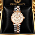 Emporio Armani Beige Dial Diamond Ring Detail Two-Tone Watch
