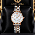 Emporio Armani White Dial Diamond Ring Detail Two-Tone Watch