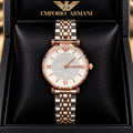 Emporio Armani Beige Dial Crystal-Studded Two-Tone Watch