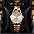 Emporio Armani Silver Dial Crystal-Studded Rose Gold Watch