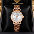 Emporio Armani White Dial Diamond-Studded Rose Gold Watch