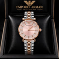 Emporio Armani Pink Dial Diamond-Studded Two-Tone Watch