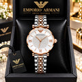 Emporio Armani White Dial Crystal-Studded Two-Tone Watch