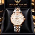 Emporio Armani Women’s Beige Dial Two-Tone Chronograph-Style Watch