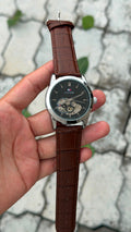 Tommy Hilfiger Automatic Classic Luxury Watch – Black Silver Dial & Brown Leather Belt
