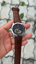 Tommy Hilfiger Automatic Classic Luxury Watch – Blue Silver Dial & Brown Leather Belt