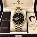 Patek Philippe Geneve Automatic Classic Luxury Watch - Black dial Gold Belt