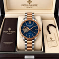 Patek Philippe Geneve Automatic Classic Luxury Watch - Blue dial Two tone Belt