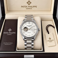 Patek Philippe Geneve Automatic Classic Luxury Watch - White Dial Silver Belt