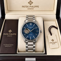 Patek Philippe Geneve Automatic Classic Luxury Watch - Blue Dial Silver Belt