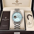 Patek Philippe Geneve Automatic Classic Luxury Watch - Light Blue Dial Silver Belt