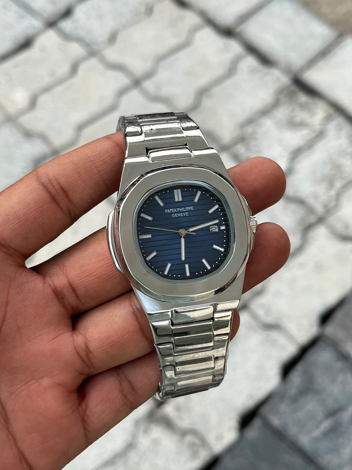 Patek Philippe Blue Dial Silver Stainless Steel Nautilus Watch