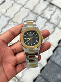 Patek Philippe Black Dial Two-Tone Gold Stainless Steel Nautilus Watch