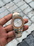 Patek Philippe White Dial Two-Tone Rose Gold Stainless Steel Nautilus Watch