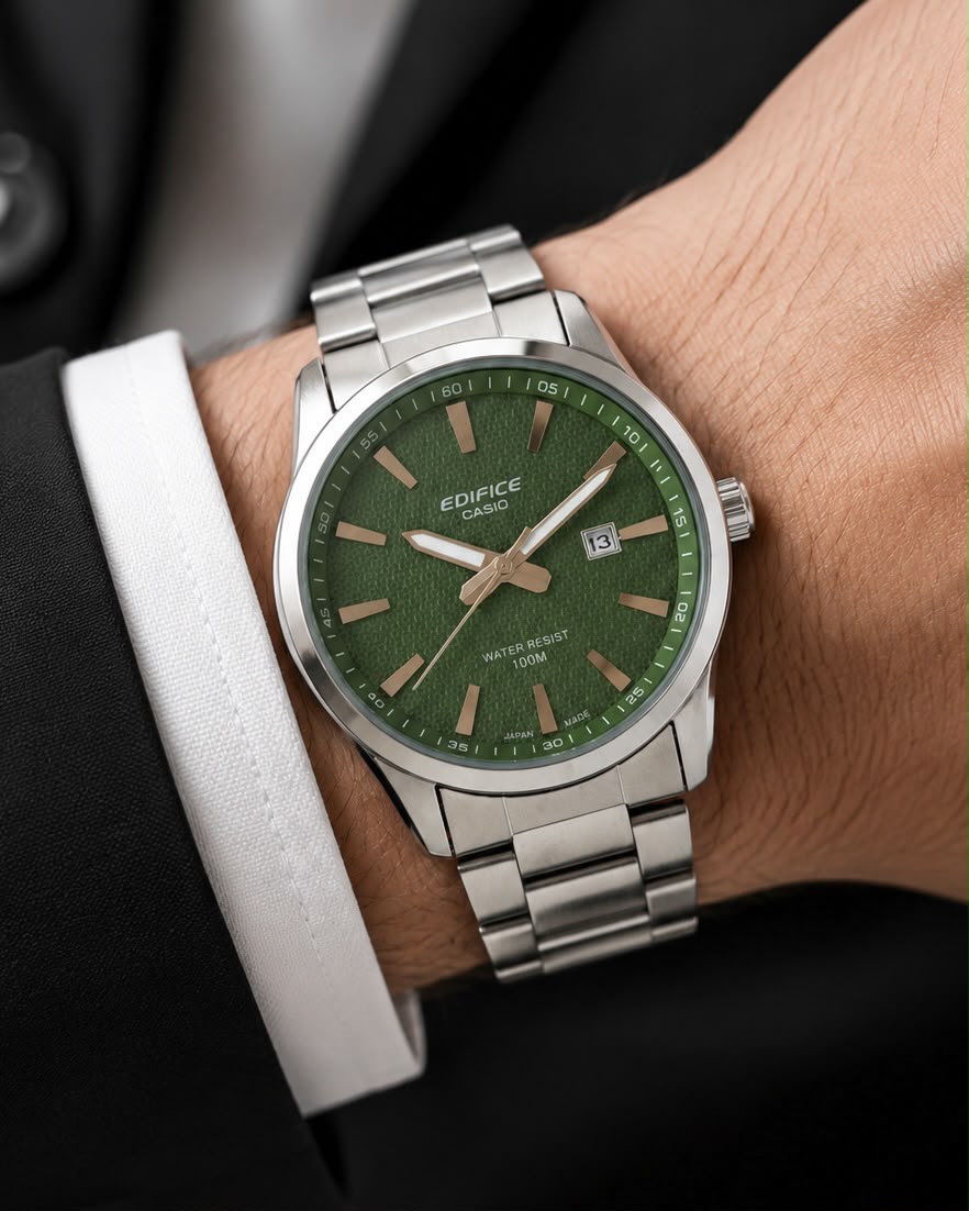 Casio Edifice EFV-100D-1AV Green Dial Watch For Men