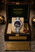 Tommy Hilfiger Men’s Automatic Skeleton Watch Stainless Steel Blue Silver Color Mechanical Wrist Watch