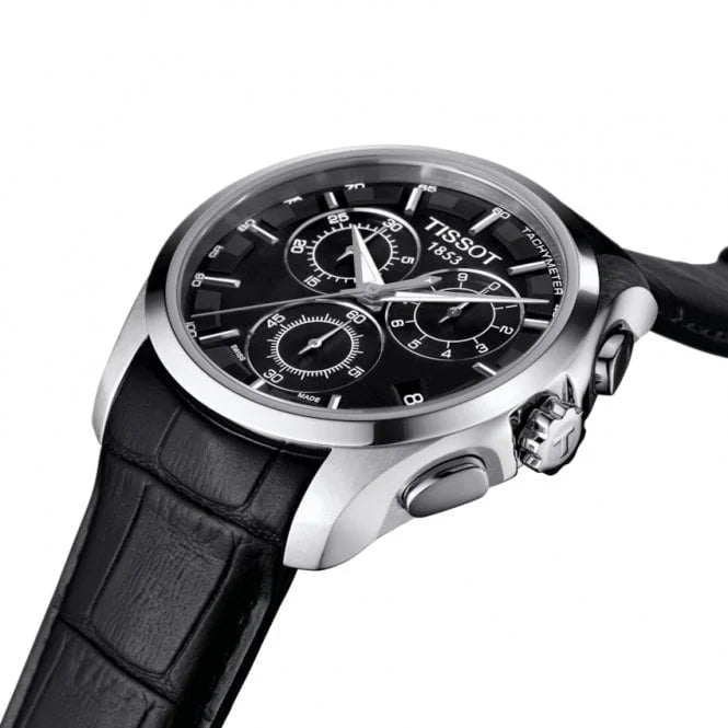 Tissot Multi Functional Chronograph Black Leather Strap Watch For Men